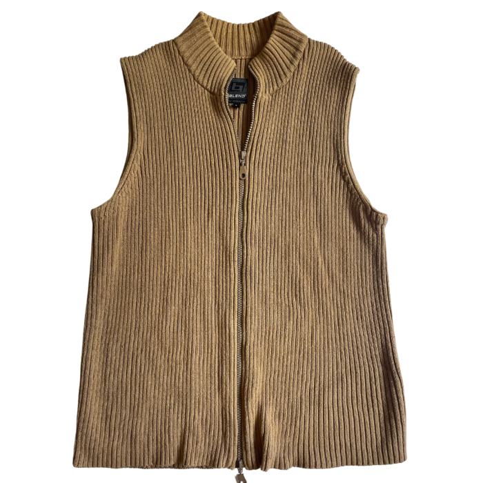 Brown ribbed waistcoat with double zip
