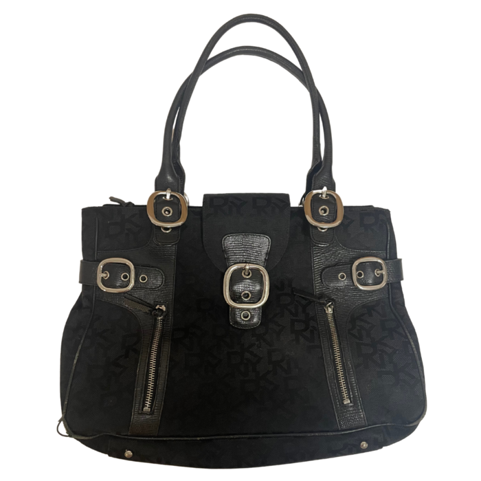 Black DKNY tote bag with silver details