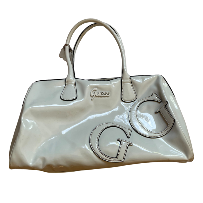 Guess white handbag patent effect