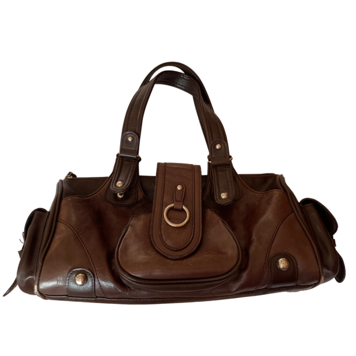 Brown pockets leather shoulder bag