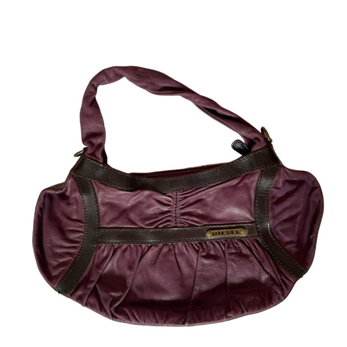 Purple diesel leather handbag with brown trims