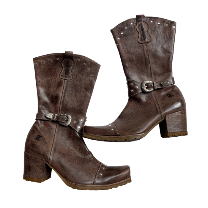 Destroy cowboy leather boots buckles