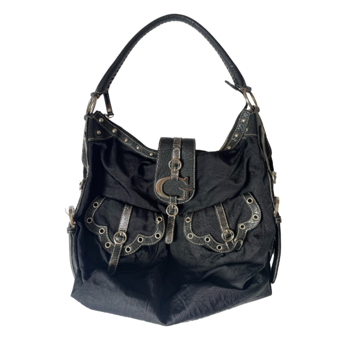 Guess black tote with clasp and pockets